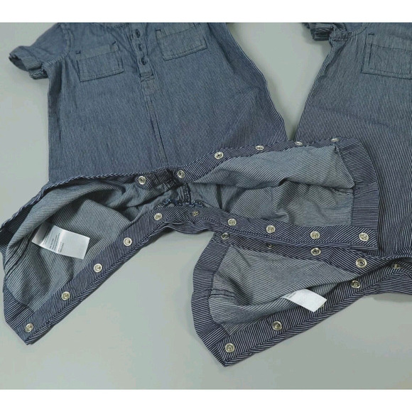 2 Tea Collection Railroad Romper Jumpsuit Baby 9-12 Month Boy Girl Blue Striped - Picture 10 of 13